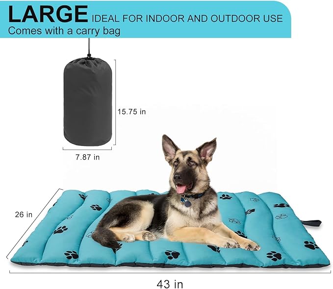 BINGPET Outdoor Travel Dog Bed for Large/Medium Dogs,Portable Waterproof Camping Mat with Carry Bag,Foldable Outside Bed,Machine Washable Indoor Pet Mat for Small,Medium and Large Dogs 26"x43"