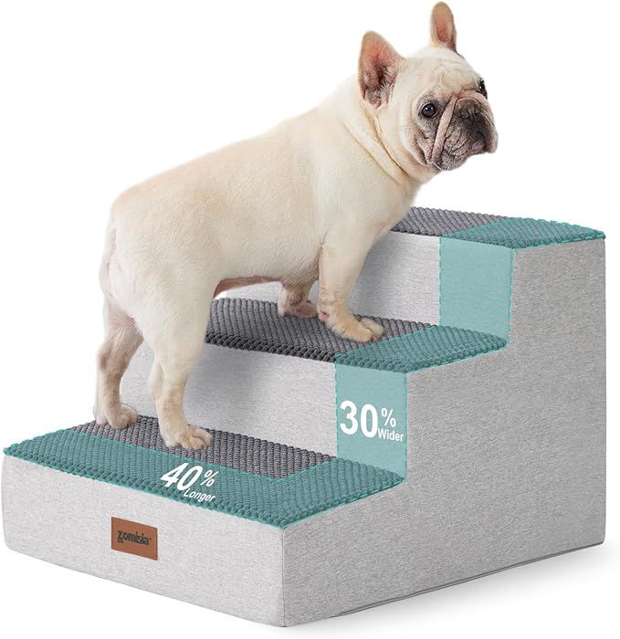 Dog Steps for Couch - Extra Wide Pet Stairs for Small Dogs and Cats, Dog Steps with Non-Slip Bottom Grey 3 Steps, Grey