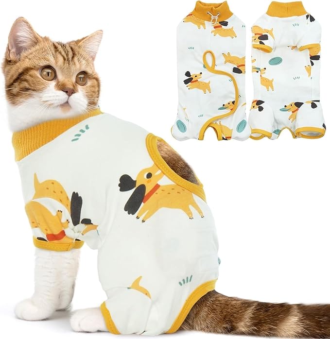 DENTRUN Cat Surgery Recovery Suit Female Male Soft Onesie, Kitten Surgical Collar Cone Alternative Shirt, Abdominal Wounds Anti-Licking Pajama for Small Pets Spay, Cat Body Suit Post Surgery