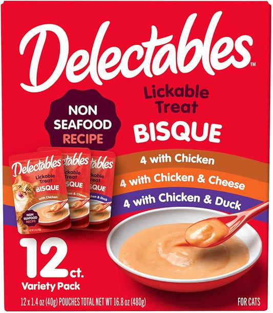 Delectables Bisque Non-Seafood Lickable Wet Cat Treats, Variety Pack, 12 Count (Pack of 1)