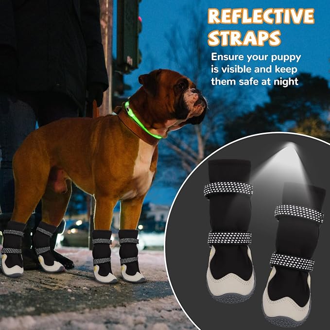 Dog Shoes for Large Small Medium Dogs, Dog Snow Boots Winter, Dog Booties and Paw Protectors to Prevent Licking, Anti-Slip Dog Shoes with Reflective for Hot Pavement,Hardwood Floors, Hiking (Size 2)