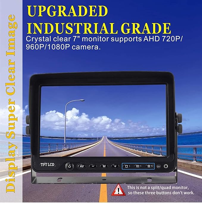 AHD 1080P 7" Reverse Rear View Backup Camera System, Camera with Night Vision Waterproof IP69K Vibration-Proof 10G for Tractor/Truck/Bus/Motorhome/Excavator/Caravan/Skid Steer/Harvester