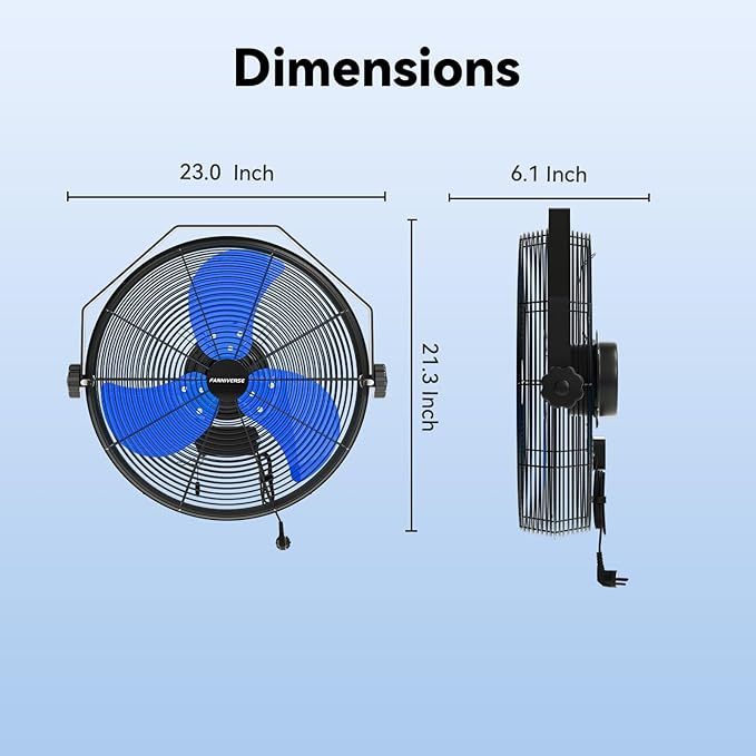 18 Inch Wall Fan Pro Series - 4900 CFM 3 Speed High Velocity Industrial Wall Mount Fans for Commercial, Residential, Warehouse, Covered Patio, Shop, Garage, Barn, Gazebo UL Safety Listed