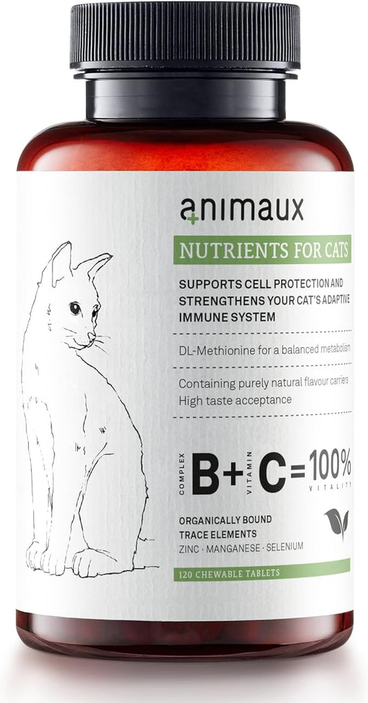 animaux – nutrients for Cats, All-Natural Cat Vitamins, Cat Essentials to Strengthen The Immune System & Natural Cell Protection, Healthy Skin & Shiny Coat, 120 Chewable Tablets, 120 Days Supply