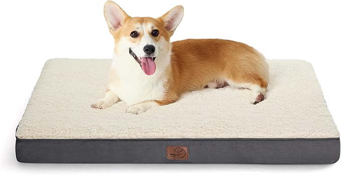 Bedsure Dog Bed Medium Size Dog - Orthopedic Flat Puppy Beds with Removable Washable Cover, Egg Crate Foam Pet Mat, Suitable for Pet Up to 35 lbs