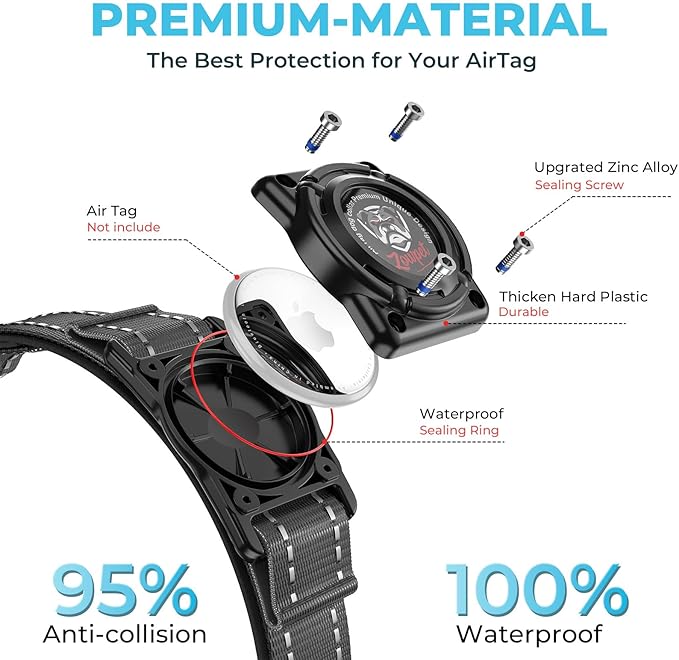 2025 Upgrade Airtag Dog Collar, Reflective Dog Collar with Airtag Holder, IP68 Waterproof| Metal Buckle| Ultra-Durable| Comfortable Padded, GPS Dog Collars for Medium Large Dogs (Black,M)