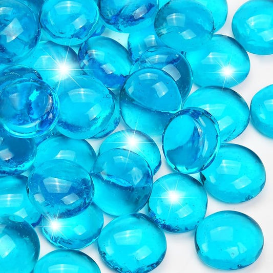 1LB Ocean Blue Flat Glass Marbles for Vases, Gemstone Beads Vase Filler Decorative Glass Pebbles for Fish Tank, DIY Crafts, Aquarium Decor Rocks