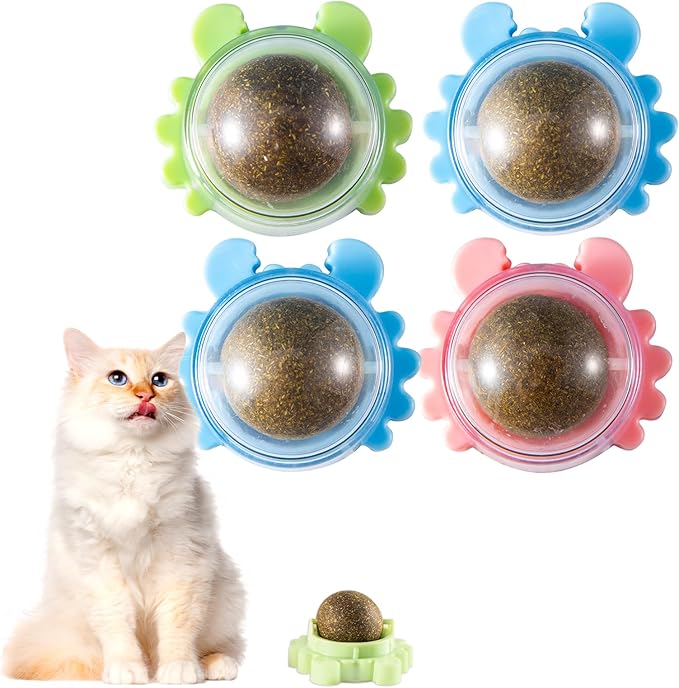 360° Catnip for Cats Wall Catnip Rollerball Licking Ball Cat Nips Mint Magic Cat Stick on Wall Crack Balls Lickable Play Chew Teeth Cleaning Pet Chew Indoor Outdoor