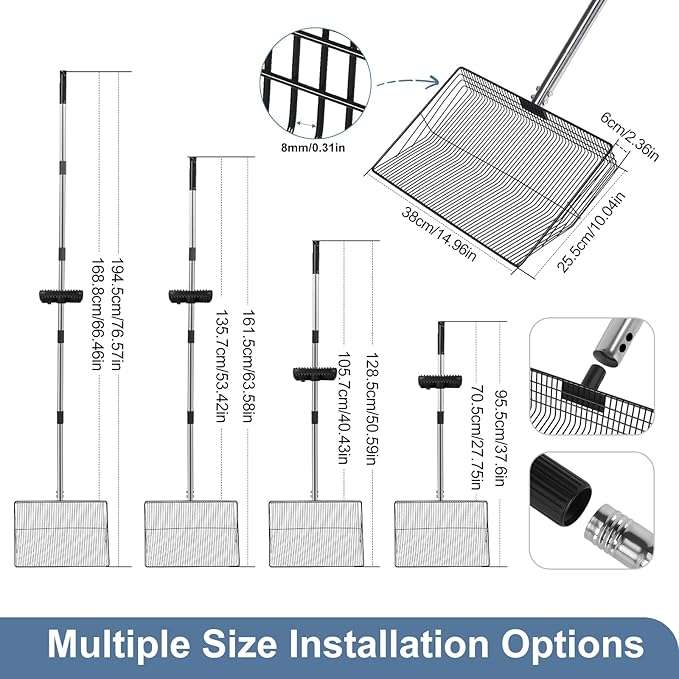 15" Widely Chicken Coop Poop Scooper- Ergonomic Chicken Poop Scooper with 38" to 77" Adjustable Long Handle, Extra-Large Scoop for Sand and Litter, Easy-to-Clean, Multi-Scene Use for Poultry