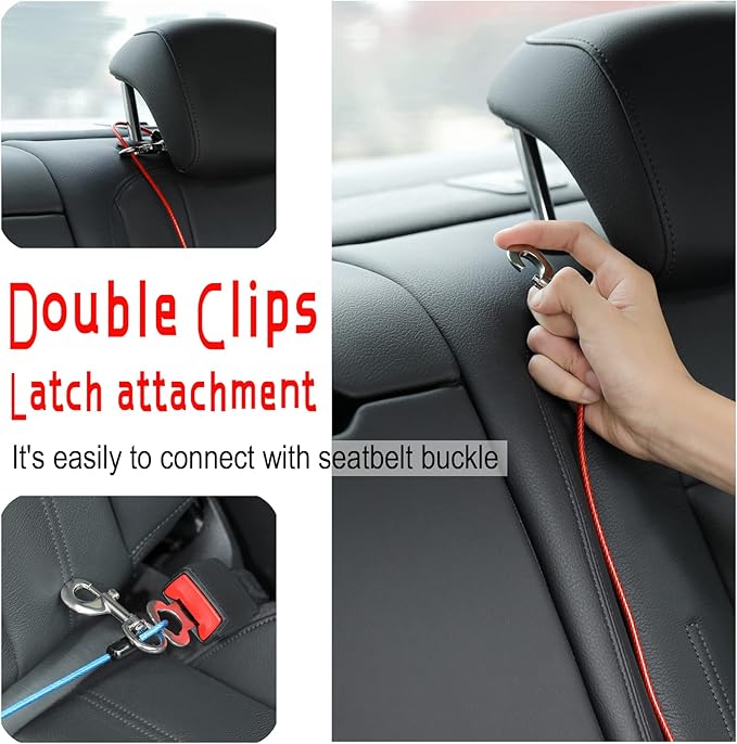 Dog Seat Belt Harness for Car,2pcs Dog Seatbelt of Coated Wire Leash Safety Restraint,No Chew Tether Cable Vehicle Dogs Accessories,Double Clips & Latch (2 Pack Black, 32 inch/80 CM)