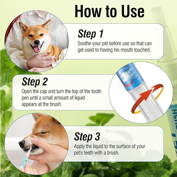 3PCS Pet Toothbrush Pen,Teeth Brightening Pen for Dog-Pet Dog/Cat Teeth Cleaning Pen for Dental Care,Dogs Cats Natural Plants Tartar Remover Tool