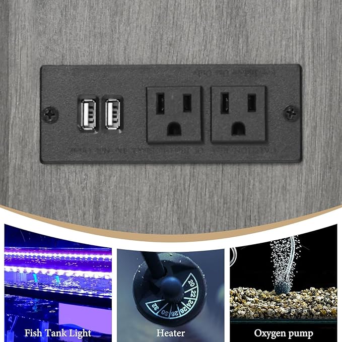 4ever2buy 55 Gallon Fish Tank Stand with LED Light & Power Outlets, 55-75 Gallon Aquarium Stand with Drawer & Barn Door, Cabinet for Fish Tank Accessories Storage for Reptile Tank, Turtle Tank, Gray