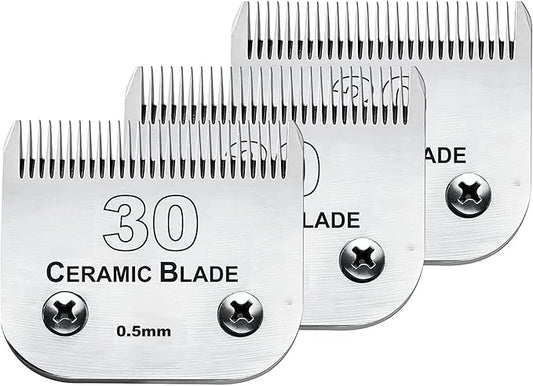 Audoc 3Pack #30 Blade Dog Grooming Clipper Replacement Blades Compatible with Wahl/Oster Dog Clippers,Detachable Ceramic Blade & Stainless Steel Blade,Size-30, 1/50-Inch Cut Length (64260)