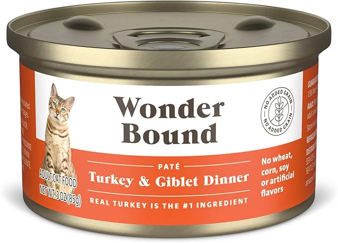 Amazon Brand - Wonder Bound Canned Wet Cat Food (Turkey & Giblet Dinner Paté), No Artificial Flavors, Adult Recipe, 3 Ounce (Pack of 24)