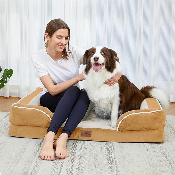 Comfort Expression Large Dog Beds Waterproof Orthopedic Foam Dog Sofa Beds Comfy Pet Bed with Washable Removable Cover & Non-Slip Bottom(Large,Khaki)