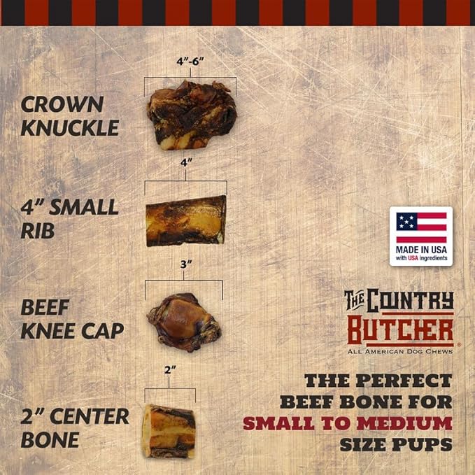 2" Beef Marrow Dog Bones for Aggressive Chewers, Small Breed Dog Treat, Natural, Tough, Chew Toy, Made in The USA, 6 Count