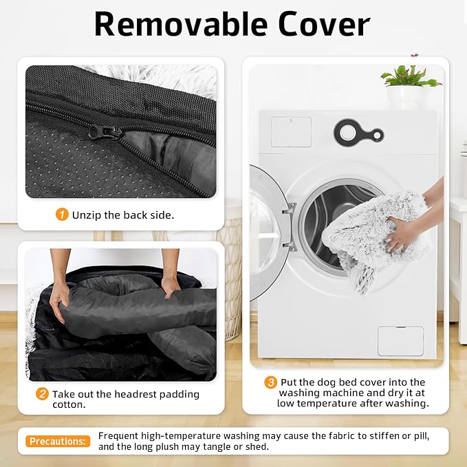 Calming Dog Bed Fluffy Plush Dog Mat for Furniture Protector with Removable Washable Cover for Large Medium Small Dogs and Cats (Extra Large (53x39.3x6), Light Grey)