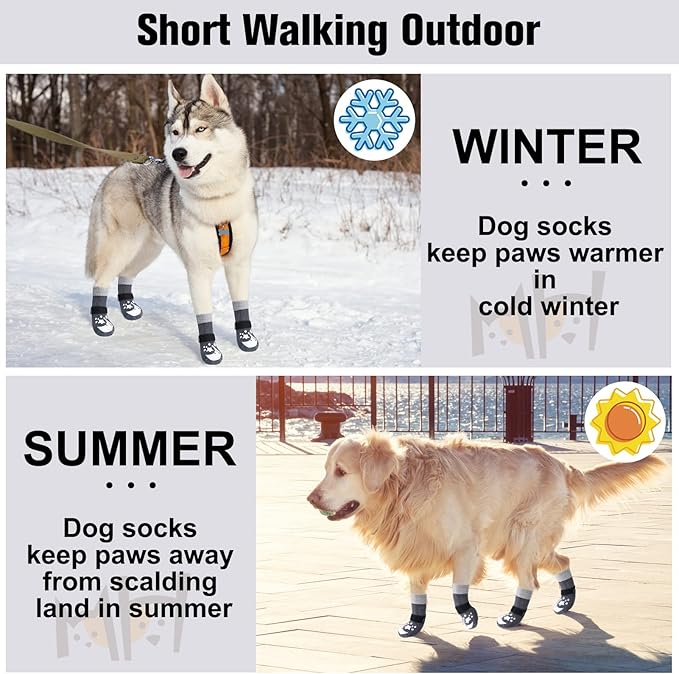 BEAUTYZOO Anti-Slip Dog Socks,Dog Shoes for Hot/Cold Pavement,Paw Protectors with Grips 3 Pairs for Puppy Small Medium Large Senior Old Dogs,Dog Socks to Prevent Licking and Hardwood Floor Protection