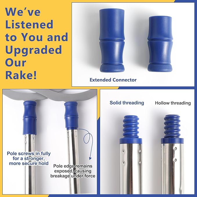 12”Wide Large Metal Carpet Rake Pet Hair Removal Broom, 54" Thicker Handle Low Pile Carpet Brush, Dog Cat Pet Hair Remover, Embedded Fur Pro Clean Removal Tool, Rug Couch Stair Scraper