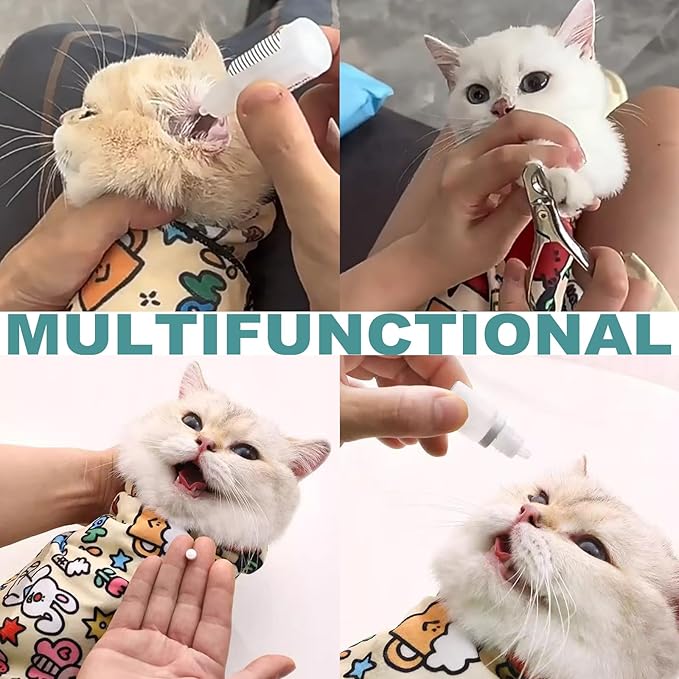 Cat Grooming Wrap, [XXL] Cat Restraint Wrap for Nail Clipping, Ear Cleaning, and Teeth Brushing, Self-Adherent, Anti-Bite, Anti-Scratch, Anti Scratch, Colorful Graffiti