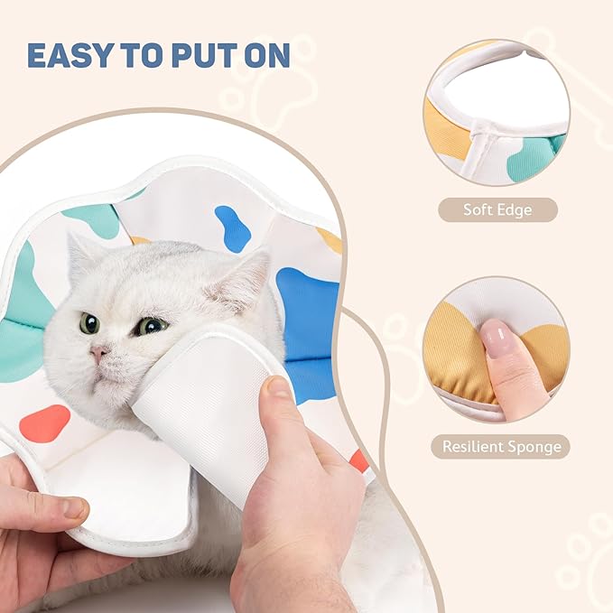 Avont Soft Cat Recovery Cone Collar, Adjustable Lightweight Kitten E-Collar for Small Dogs, Comfortable Neck Donut Stop Licking Scratching After Surgery -Cow(XS)