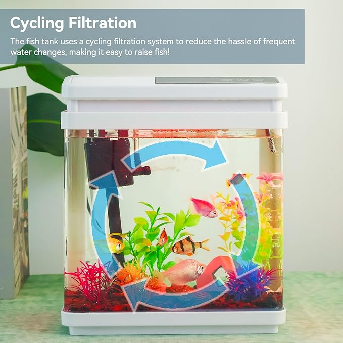 Beginner Betta Fish Tank Aquarium kit Intelligent Timed Shutdown, Seven LED Lights, Adjustable Brightness, High-Transparency Glass, Efficient Filtration