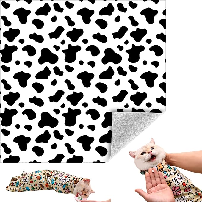 Cat Grooming Wrap, Self-Adherent Soft Cat Blanket to Wrap, Nail Clipping, Anti-Bite, Anti-Scratch, Anti-Escape Calming Wrap (Dalmatian Print, 10-13 lbs)