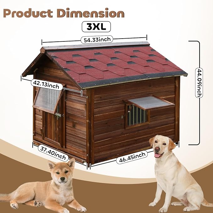 Big Outdoor Dog House for Large Breed Dogs with Removable Floor&Roof,Dog House Outdoor Weatherproof Warm Dog Houses for Medium Dogs,Heavy Duty Large Indoor Pet House,3XL-54.33"(D) X42.13(W) X46.46(H)