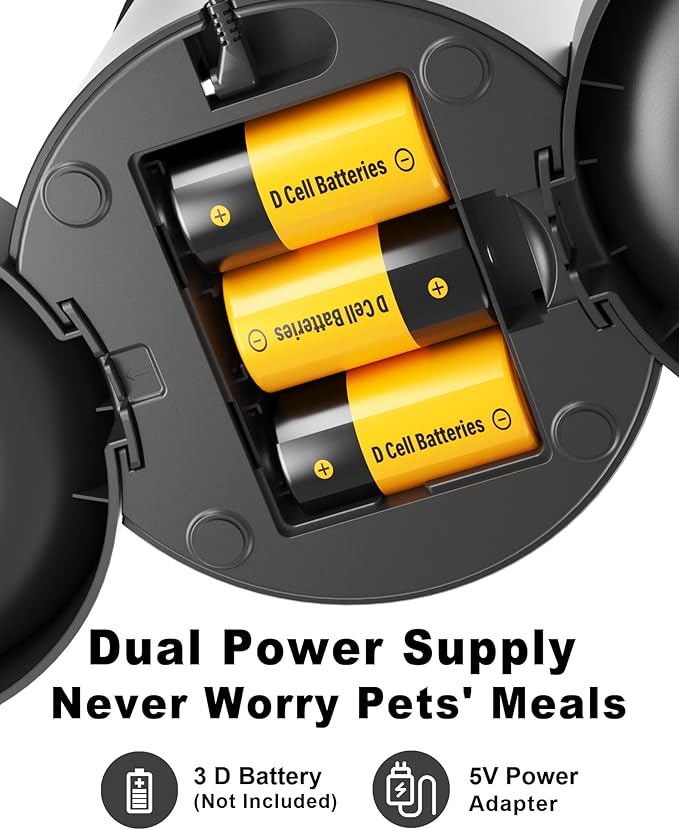 Dual Automatic Cat Feeder 2 Cats,6 Meals/Day,12 Portions/Meal,4.2L Dual Power Double Bowls Feeder,Dry Food Auto Pet Dispenser,10S Voice Record,Flexible Schedule Timer (Black,Basic Dual Bowls)
