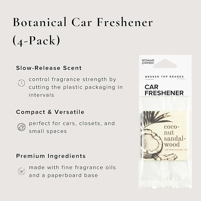 Coconut Sandalwood Car Air Freshener - 4 Pack