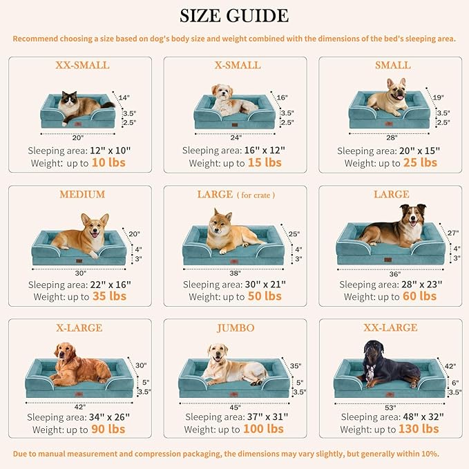 Comfort Expression XXL Waterproof Orthopedic Dog Bed for Extra Large Dogs, Orthopedic Foam Dog Sofa Bed with Washable Removable Cover & Non-Slip Bottom(XX-Large,Washed Blue)