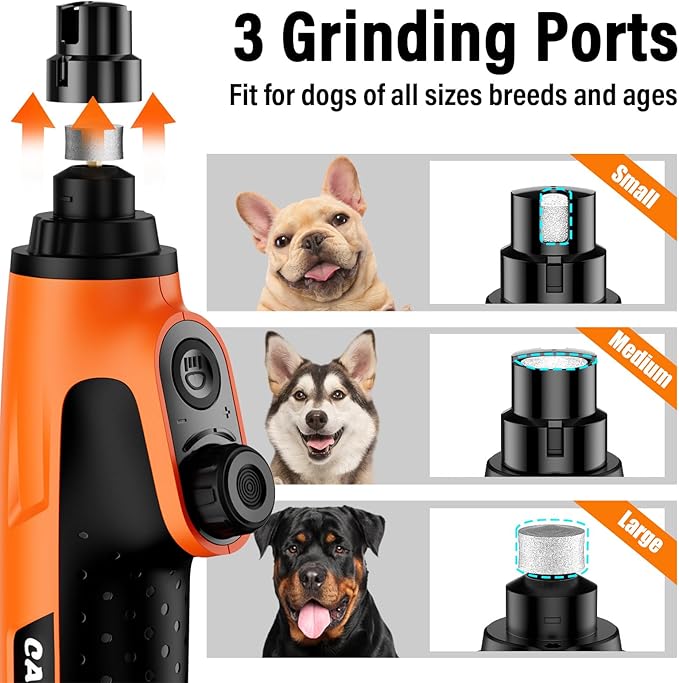 Casfuy Smart 6-Speed Dog Nail Grinder - 50% More Power Pet Nail Grinder with 2 LED Lights Quiet Rechargeable Electric Dog Nail Trimmers File Toenail Grinder for Large Medium Small Dogs & Cats(Orange)