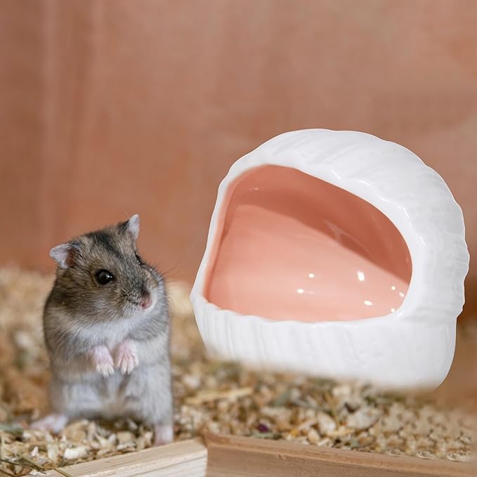 Ceramic Hamster Hideout Guinea Pigs House Guinea Pig Accessories Sand Bathes for Small Pets Hamster Accessories for Cages for Guinea Pigs Chinchillas Gerbils Hedgehogs (Pink)