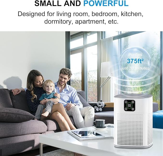 Air Purifiers for Bedroom, Honeyuan H13 HEPA Air Purifier for Home Large Room 600 sqft, Air purifiers with 360°Air Intake, 3 Fan Speeds, 3-Stage Filtration, White