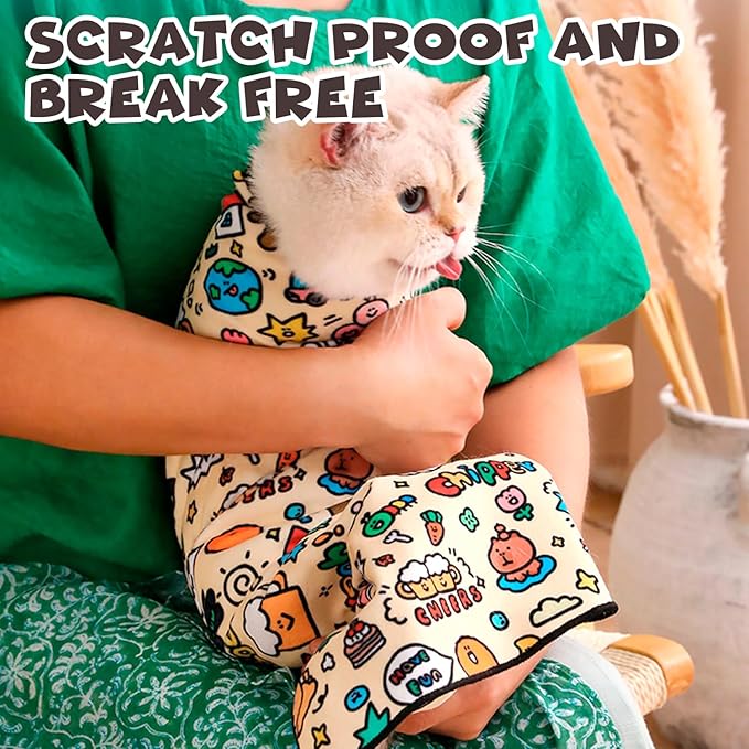Cat Grooming Wrap, Self-Adherent Soft Cat Blanket to Wrap, Nail Clipping, Anti-Bite, Anti-Scratch, Anti-Escape Calming Wrap (Halloween, 6-10 lbs)