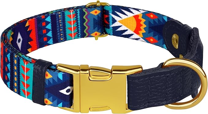 AirTag Dog Collar for Small Medium Large Breed - Adjustable Cute Pattern Dog Collar with Airtag Holder - Soft Leather Tracker GPS Apple Air Tag Pet Collars (X-Large, 20"-25" Neck Fit, Navajo)