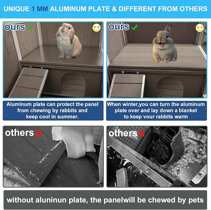 38" L Rabbit Hutch Bunny Cage,Fir Wood Rabbit Cage Indoor Outdoor with Pull Out Tray,Bunny Hutch with Ramp and Hideout,Guinea Pig Cages Rabbit Hutch Indoor with Detachable 4 Legs