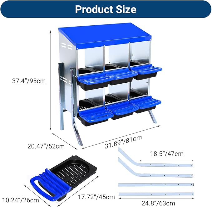 Chicken Nesting Box, 6 Hole 2 Layer Hen Nest Boxes with Legs, Roll Away Eggs Laying Boxes,Cleanable Pull Out Hen Roosting Boxes