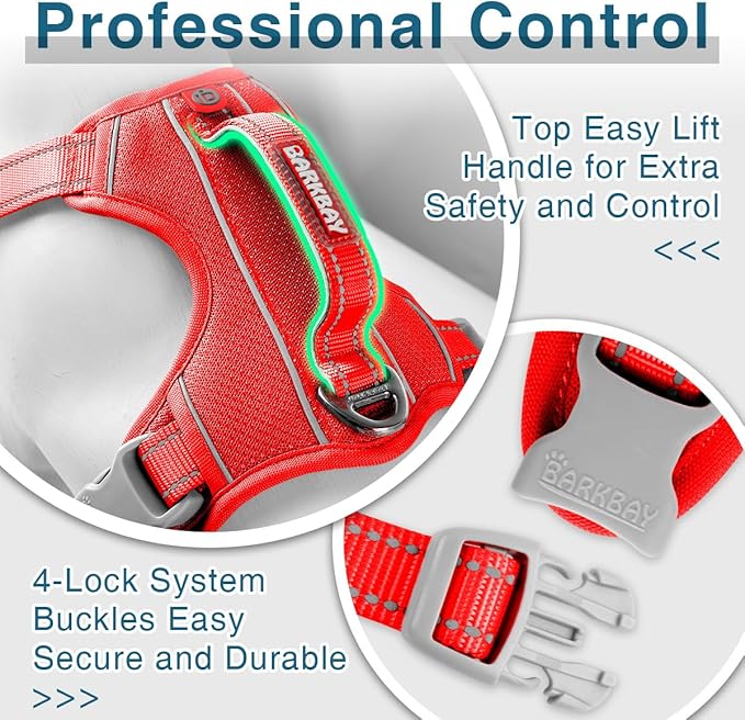 BARKBAY Dog Harness No Pull with ID Tag Pocket - Heavy Duty, Reflective, Easy Control for Large Dogs(Red,L)