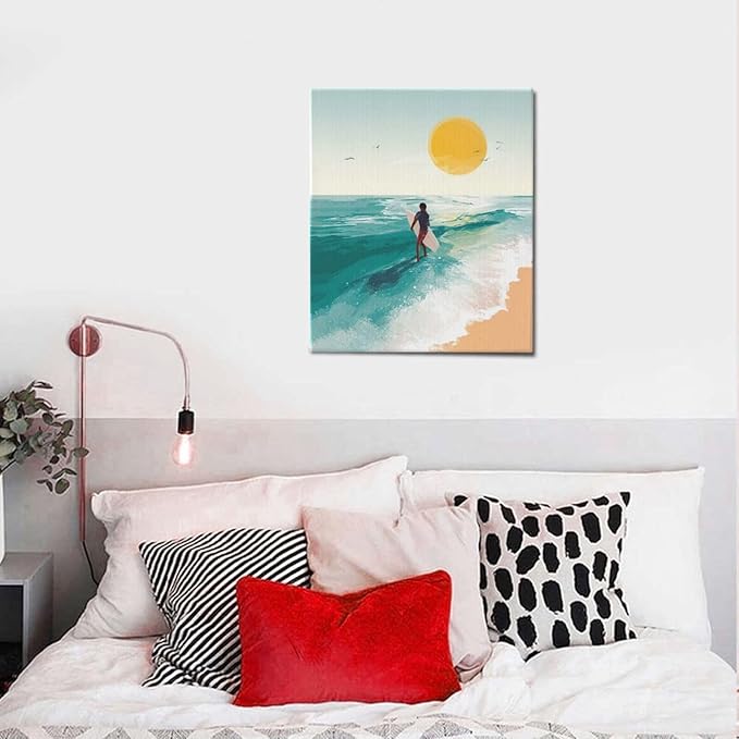 Beach Starfish Wall Decor Ocean Starfish Wall Art Sunset Scenery Coastal Theme Pictures Canvas Nature Seascape Painting Print Framed Artwork Decorations for Home Bathroom Living Room Bedroom Office 24"x20"