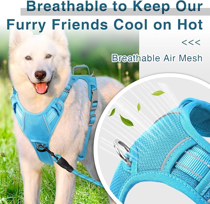 BARKBAY Dog Harness No Pull with ID Tag Pocket - Heavy Duty, Reflective, Easy Control for Large Dogs(Blue,S)