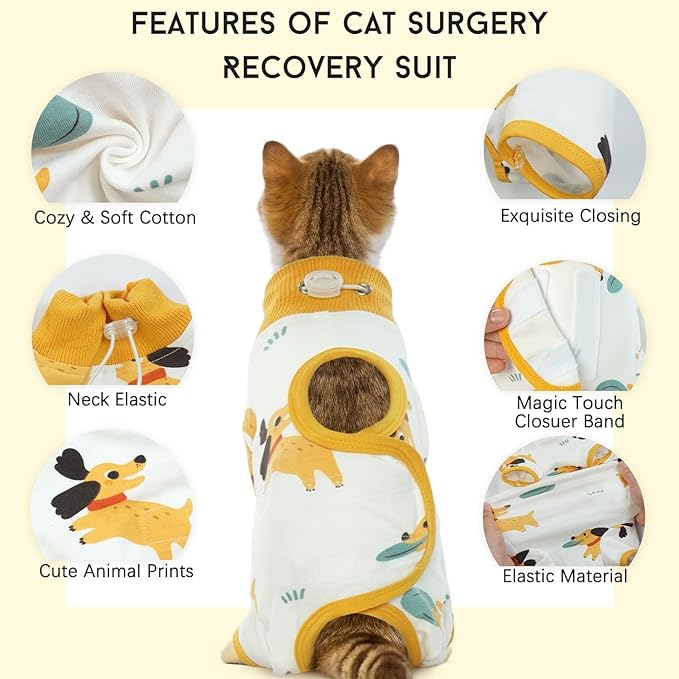 DENTRUN Cat Surgery Recovery Suit Female Male Soft Onesie, Kitten Surgical Collar Cone Alternative Shirt, Abdominal Wounds Anti-Licking Pajama for Small Pets Spay, Cat Body Suit Post Surgery