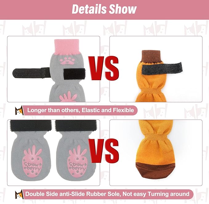BEAUTYZOO Anti-Slip Dog Socks,Dog Shoes for Hot/Cold Pavement,Paw Protectors with Grips 3 Pairs for Puppy Small Medium Large Senior Old Dogs,Dog Socks to Prevent Licking and Hardwood Floor Protection
