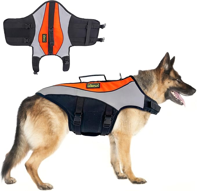Dog Life Jackets for Large Breeds – Reflective Dog Life Vests for Swimming and Boating, Buoyancy Aid with Rescue Handle, Adjustable Swim Safety Vest (XL, Orange)