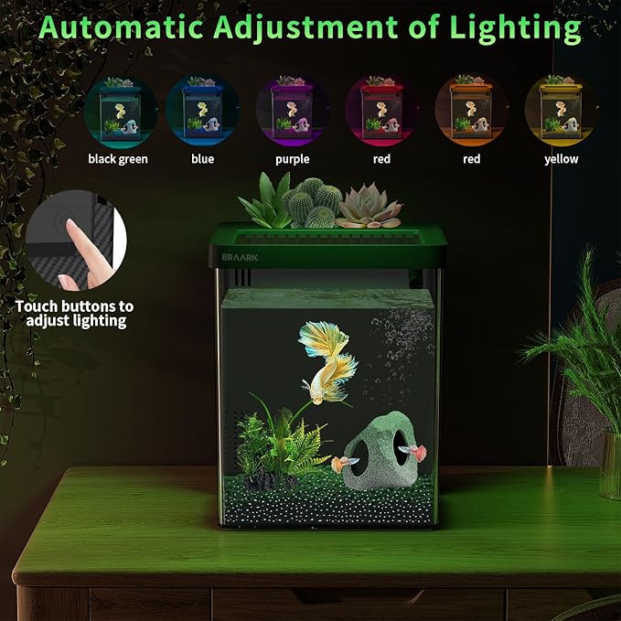Betta Fish Tank,Aquarium kit 1.5 Gallon Fish Tank,with Filter LED Light, Water Pump, Decorate Water Plants and Sand, Aquarium Starter Kits, Fish Bowl