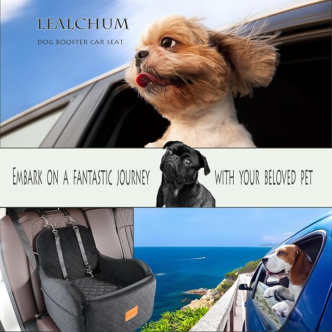 Dog Booster Car Seat for Small/Medium Dogs Up to 35lbs,Elevated Cushion Fits in Front/Back Seat,Fully Detachable and Washable,2 Storage Pockets & Dog Leashes,Easy to Install(Black,Medium)