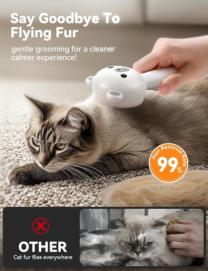 Cat Steam Brush, Brushes for Indoor Cats with Release Button, Dual Speed Spray USB Rechargeable Grooming Supplies, Cat Brush for Shedding Suitable for All Long-haired and Short-haired Pets