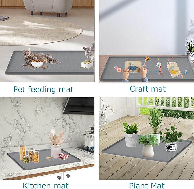 Cat Litter Mat for Litter Box, Silicone Large Cat Litter Trapping Mat - 31x22 in, Waterproof & Non-Slip, Durable & Easy Clean, Gray