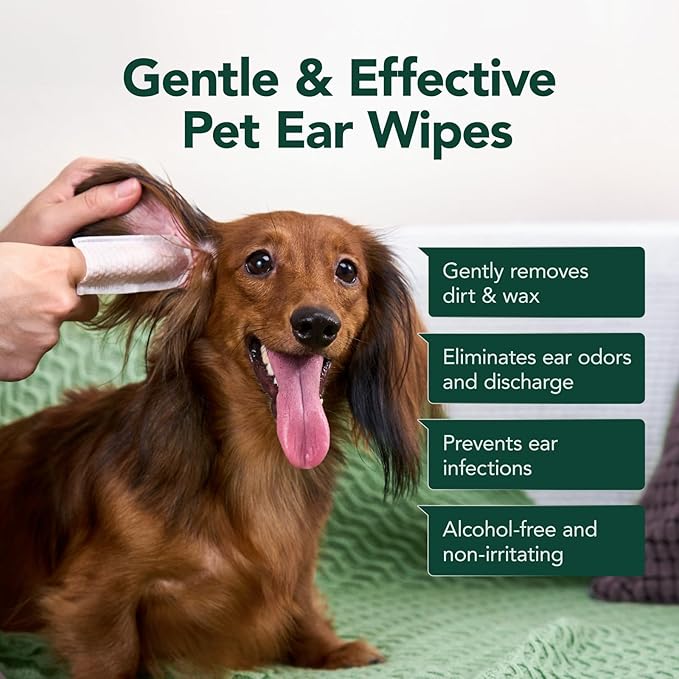 Dog Ear Cleaner Wipes - Dog Ear Infection Treatment Fast Relief from Ear Itching and Inflammation, Cat Ear Wipes Gently Remove Ear Wax Debris and Smelly