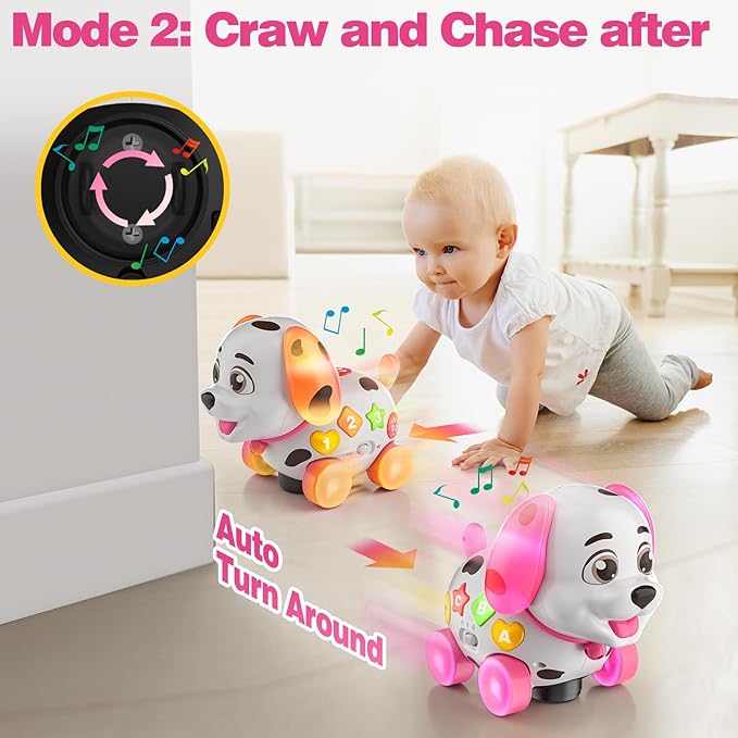 3-in-1 Musical Puppy Toys for 1 Year Old Girl Gift, Educational Baby Toy 6-12-18 Month, 1st Birthday Gift for 1 Year Old Girl Boy, First Bilingual Present for 7 8 9 10 Month Infant (Pink)